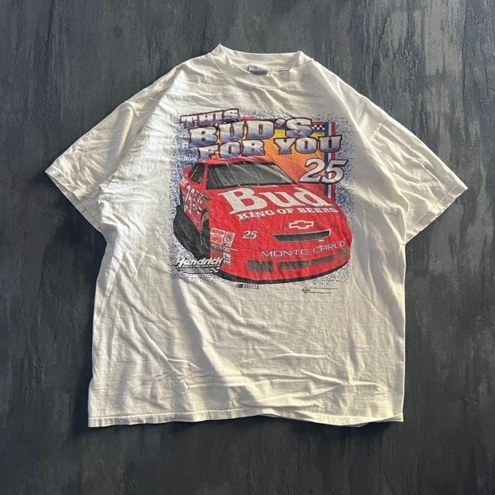 Vintage Ken Schrader Nascar Shirt Mens XL White 1990s Budweiser